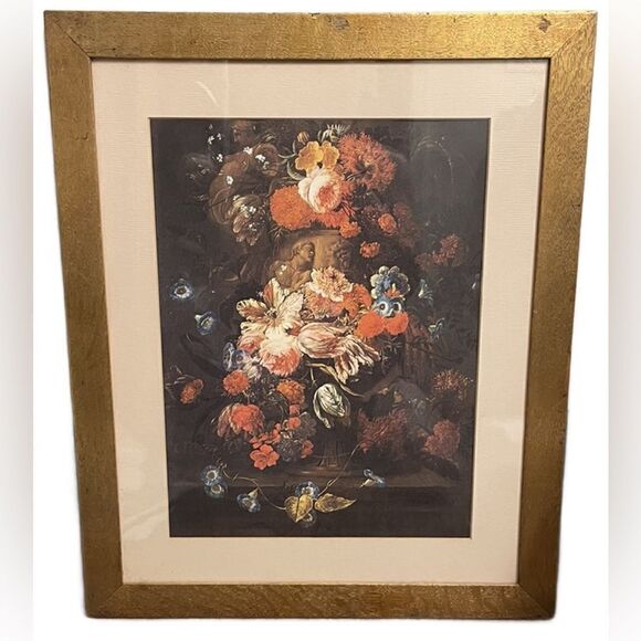 Vintage Matted and Framed Floral Print by Jan Bruehel named “Flowers in a Vase.” - Picture 2 of 16